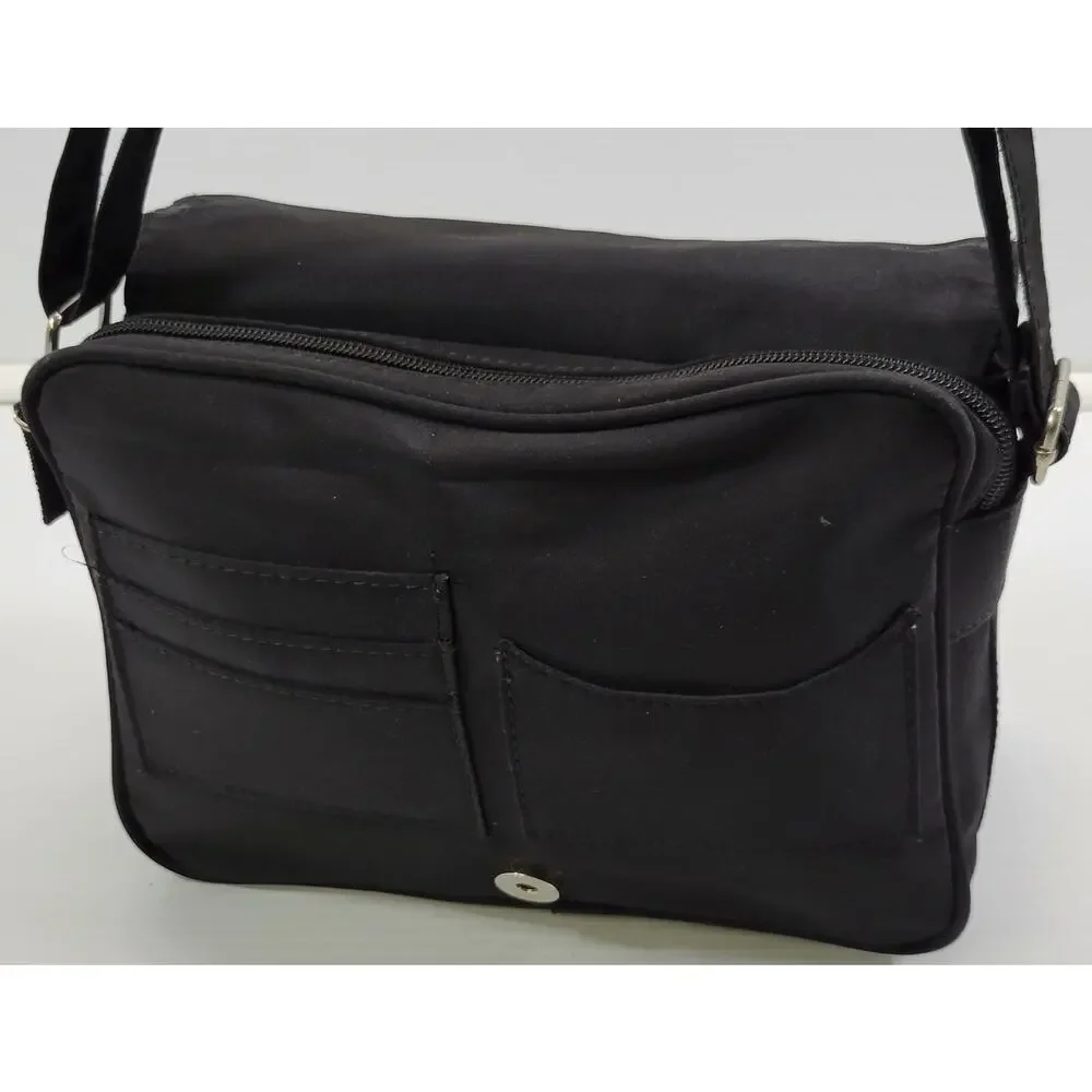 Black Shoulder Strap Travel Bag Flip Lid ID Money Holder Luggage